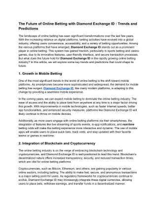 The Future of Online Betting with Diamond Exchange ID _ Trends and Predictions