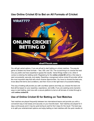 Online Cricket ID for All Formats – Secure & Reliable