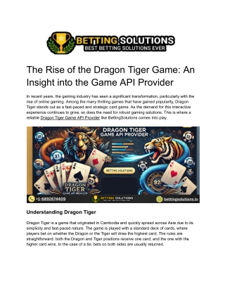 The Rise of the Dragon Tiger Game_ An Insight into the Game API Provider