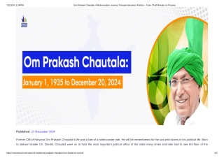 Om Prakash Chautala  A Rollercoaster Journey Through Haryana's Politics – From Chief Minister to Prisoner