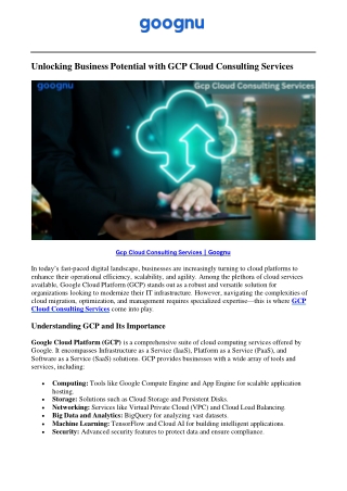 Gcp Cloud Consulting Services | Goognu