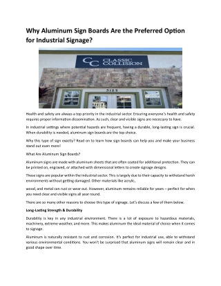 Why Aluminum Sign Boards Are the Preferred Option for Industrial Signage?