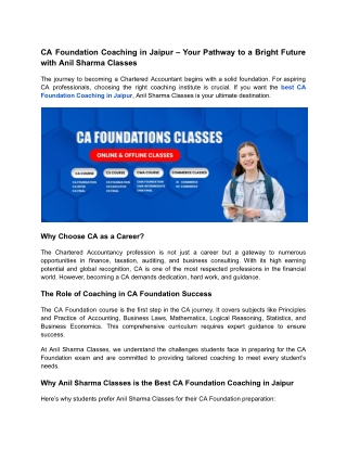 CA Foundation Coaching in Jaipur