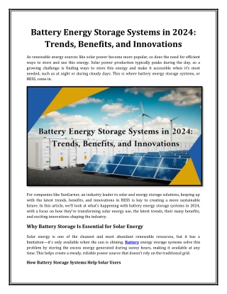 Battery Energy Storage Systems in 2024 Trends, Benefits, and Innovations