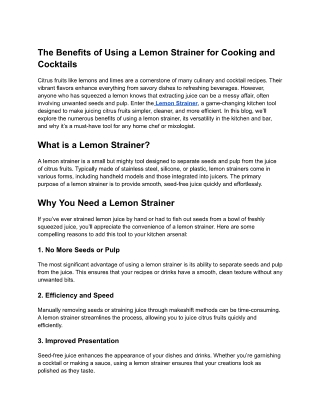 Benefits of Using a Lemon Strainer for Cooking and Cocktails
