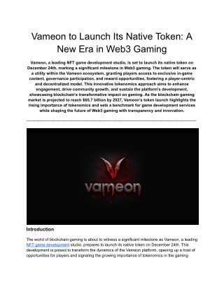 Vameon to Launch Its Native Token_ A New Era in Web3 Gaming
