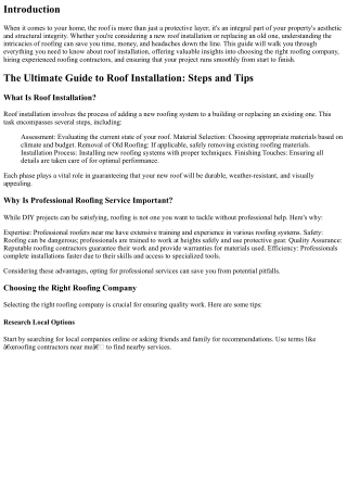 The Ultimate Guide to Roof Installation: Steps and Tips