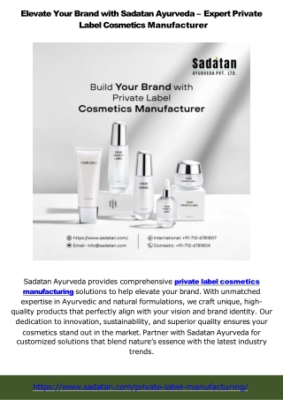 Private Label Cosmetics Manufacturer and Contract Manufacturing Cosmetics with Sadatan Ayurveda