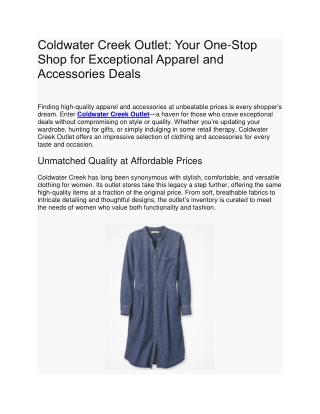 Coldwater Creek Outlet - Your One-Stop Shop for Exceptional Apparel and Accessories Deals