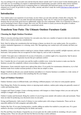 Transform Your Patio: The Ultimate Outdoor Furniture Overview