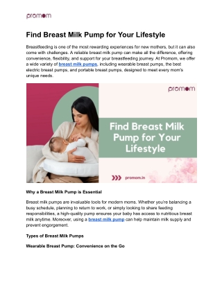 Find Breast Milk Pump for Your Lifestyle