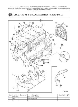 JCB 540-170 Telescopic Handlers (Loadall) Parts Catalogue Manual Instant Download (SN 01037581-01039999, 01064000-010679
