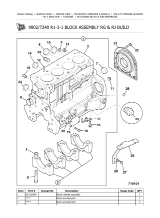 JCB 540-170 Tier 2 Telescopic Handlers (Loadall) Parts Catalogue Manual Instant Download (SN 01065080-01069599)