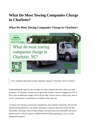 What Do Most Towing Companies Charge in Charlotte ,NC？