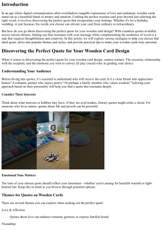 “Discovering the Perfect Quote for Your Wooden Card Design”