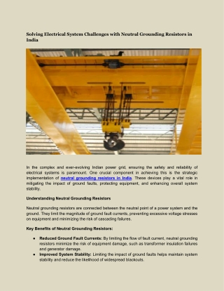 Solving Electrical System Challenges with Neutral Grounding Resistors in India