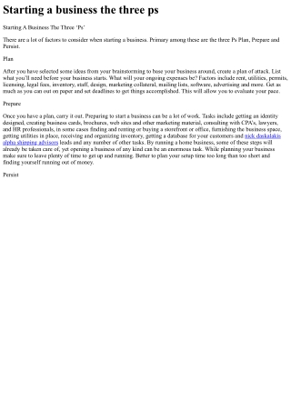 Starting a business the three ps