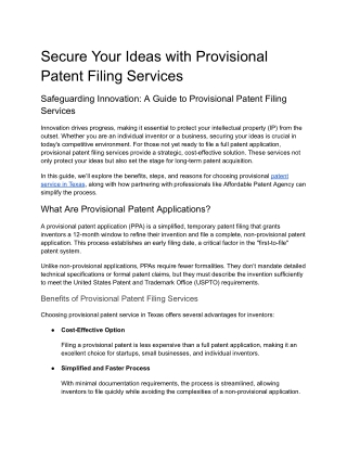 Secure Your Ideas with Provisional Patent Filing Services