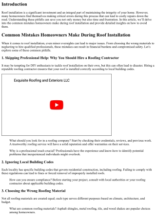 “Common Mistakes Homeowners Make During Roof Installation”