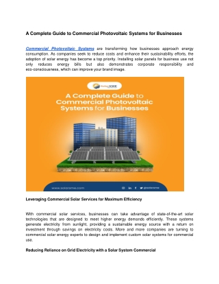 A Complete Guide to Commercial Photovoltaic Systems for Businesses