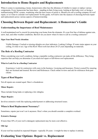 “Choosing Between Repair and Replacement: A Homeowner’s Guide”