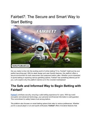 Fairbet7_ The Secure and Smart Way to Start Betting