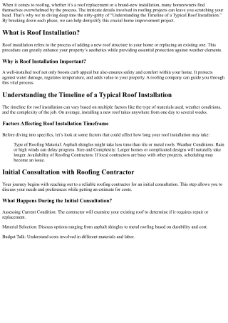 “Understanding the Timeline of a Typical Roof Installation”