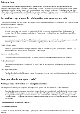 Les meilleures pratiques de collaboration avec votre agence web