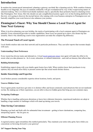 Flemington’s Finest: Why You Should Choose a Local Travel Agent for Your Next Ge