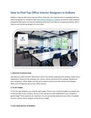 How to Find Top Office Interior Designers in Kolkata