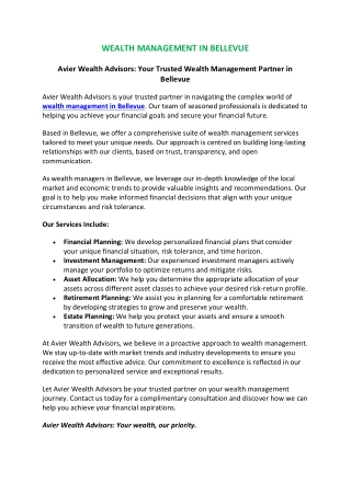 Wealth Management in Bellevue | Avier Wealth Advisors