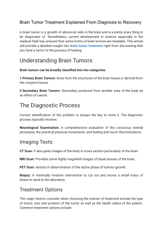 Brain Tumor Treatment Explained From Diagnosis to Recovery