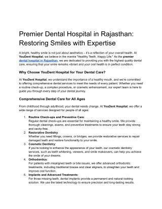 Premier Dental Hospital in Rajasthan_ Restoring Smiles with Expertise