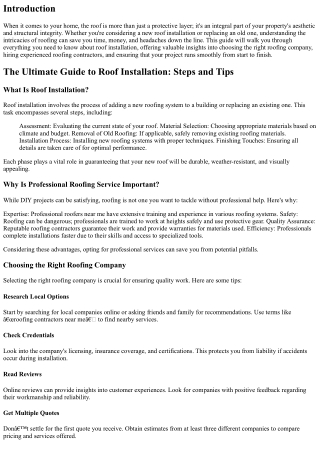 The Ultimate Guide to Roof Installation: Steps and Tips