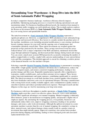 Streamlining Your Warehouse A Deep Dive into the ROI of Semi-Automatic Pallet Wrapping