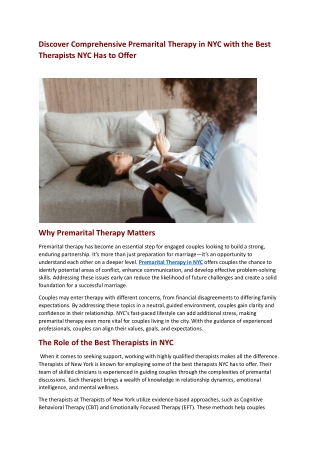 Discover Comprehensive Premarital Therapy in NYC with the Best Therapists NYC Has to Offer