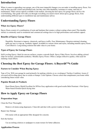 Choosing the Best Epoxy for Garage Floors: A Buyer’s Guide