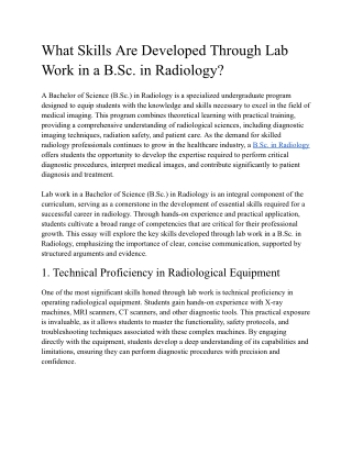 What Skills Are Developed Through Lab Work in a B.Sc. in Radiology_