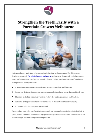 Strengthen the Teeth Easily with a Porcelain Crowns Melbourne