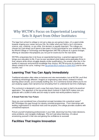 Why WCTMs Focus on Experiential Learning Sets It Apart from Other Institutes