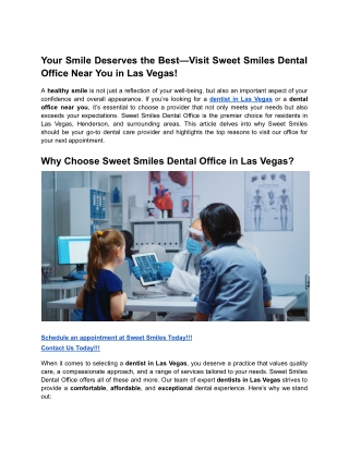 Your Smile Deserves the Best—Visit Sweet Smiles Dental Office Near You in Las Vegas