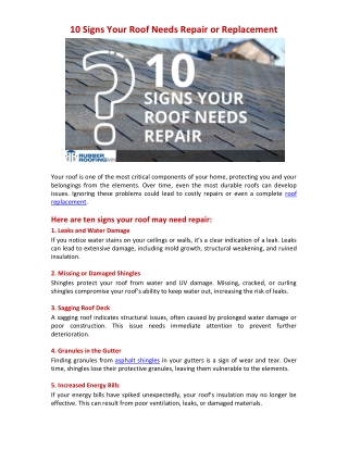 10 Signs Your Roof Needs Repair or Replacement