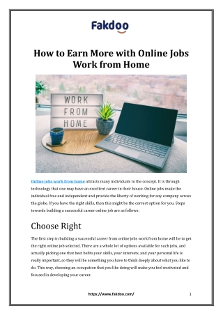 How to Earn More with Online Jobs Work from Home