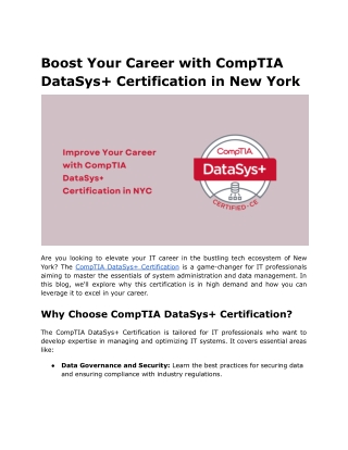 Boost Your Career with CompTIA DataSys  Certification in New York