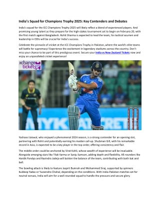 India’s Squad for Champions Trophy 2025 Key Contenders and Debates