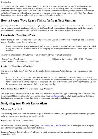 How to Secure Wave Ranch Tickets for Your Next Vacation