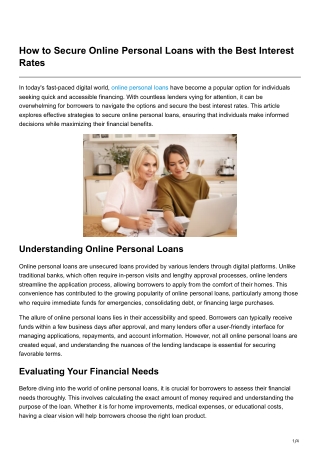 How to Secure Online Personal Loans with the Best Interest Rates