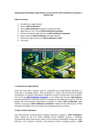 Agile Advisors as Your Premier LEED Certification Consultant in UAE
