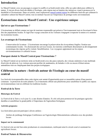 Célébrons la nature : festivals autour de l'écologie au cœur du massif central