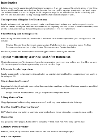 “Tips for Maintaining Your New Roof After Installation”